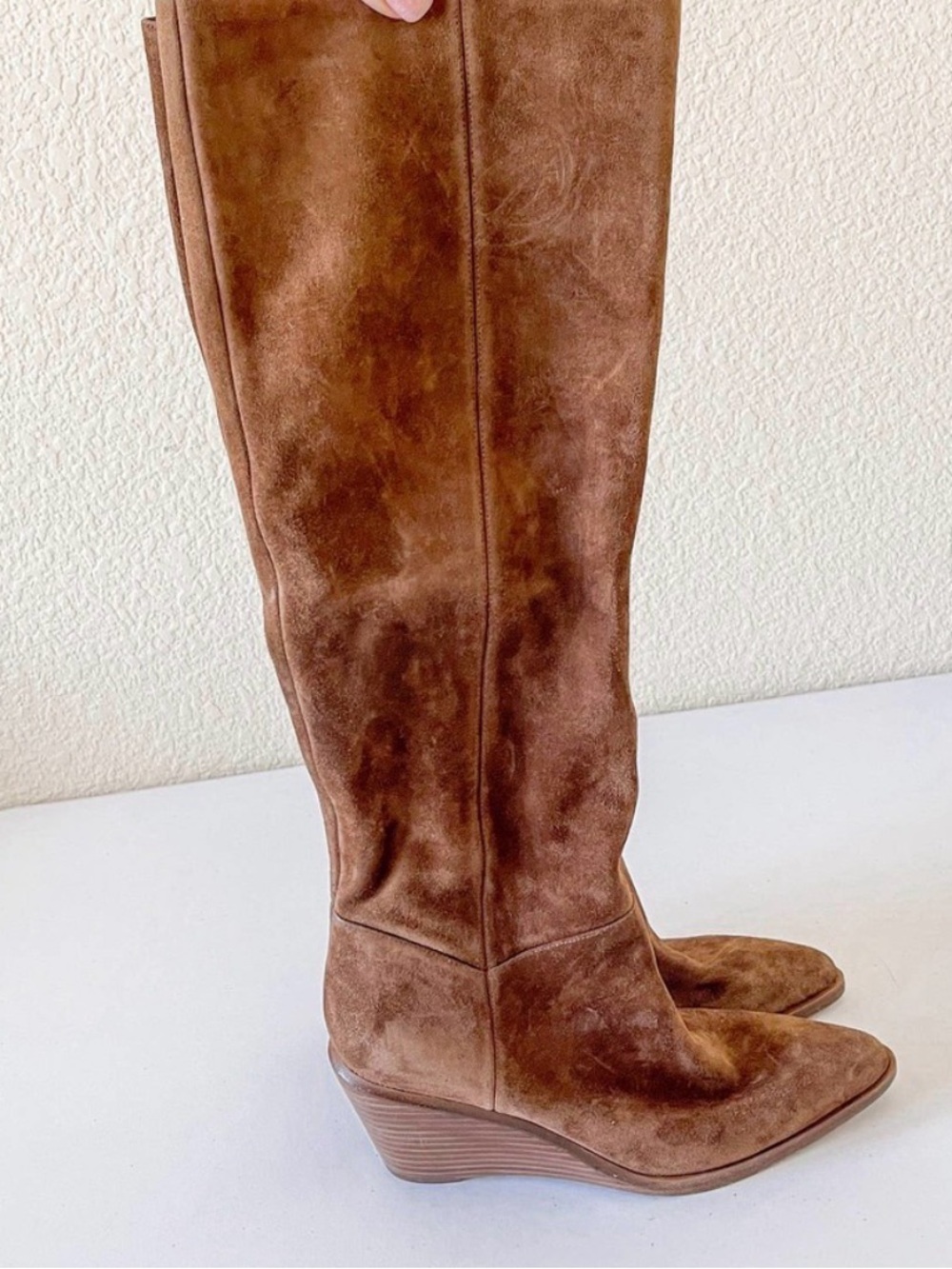 Vince Brown Suede Over-the-Knee Wedge Boots